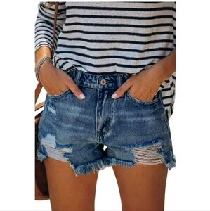 H&M Jean Shorts Distressed  Blue Denim